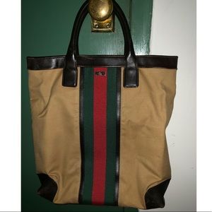 Steamer Vintage GG Web Brown Canvas Tote